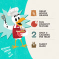 Load image into Gallery viewer, Cartoon character in a chef's outfit with text about dog treats in Damascus Virginia