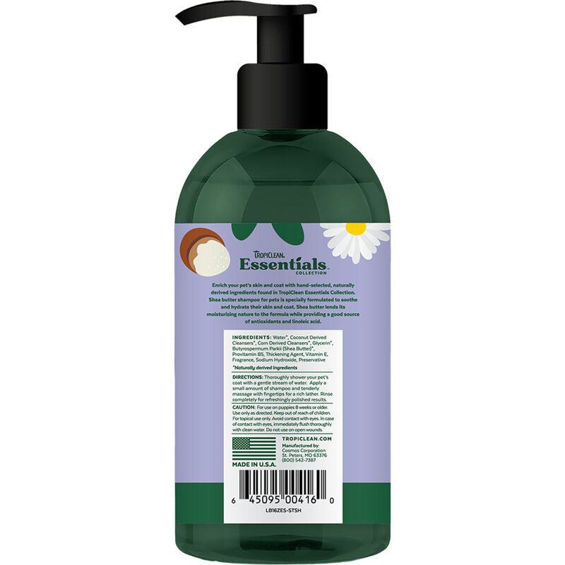 TROPICLEAN ESSENTIALS DOG & CAT SHEA BUTTER SHAMPOO 16OZ