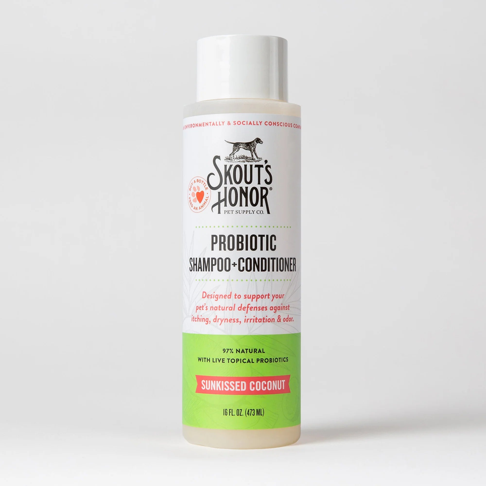 SKOUT'S HONOR DOG & CAT PROBIOTIC SHAMPOO + CONDITIONER SUNKISSED COCONUT 16OZ