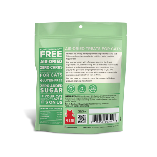 PLATO CAT GRAIN FREE AIR DRIED TREAT CHICKEN & CATNIP 2.5OZ