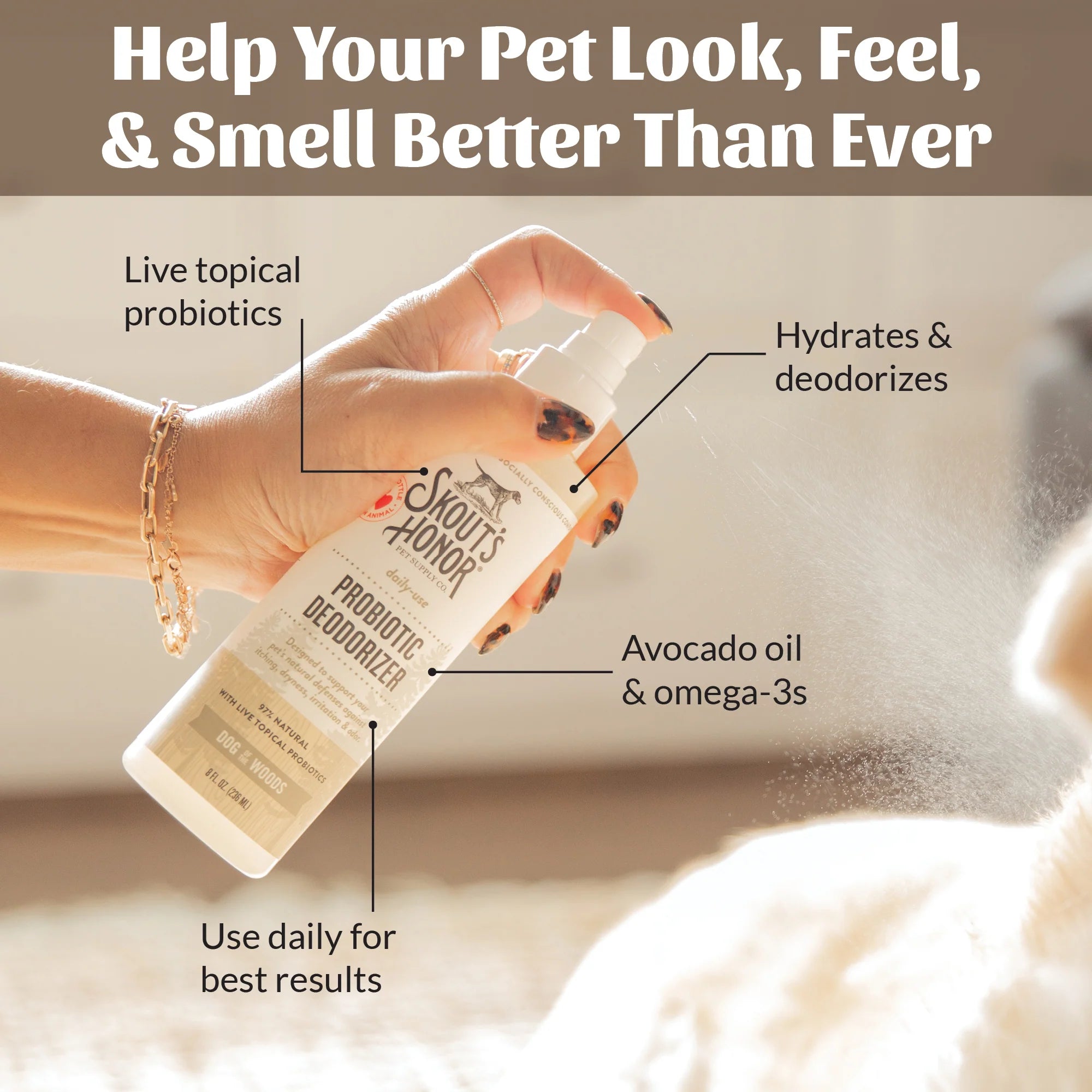 SKOUT'S HONOR DOG PROBIOTIC DEODORIZER DOG OF THE WOODS 8OZ