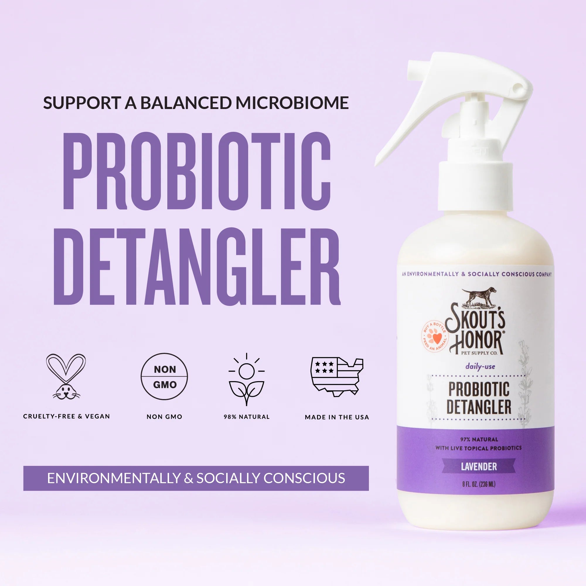 SKOUT'S HONOR DOG PROBIOTIC DETANGLER LAVENDER 8OZ