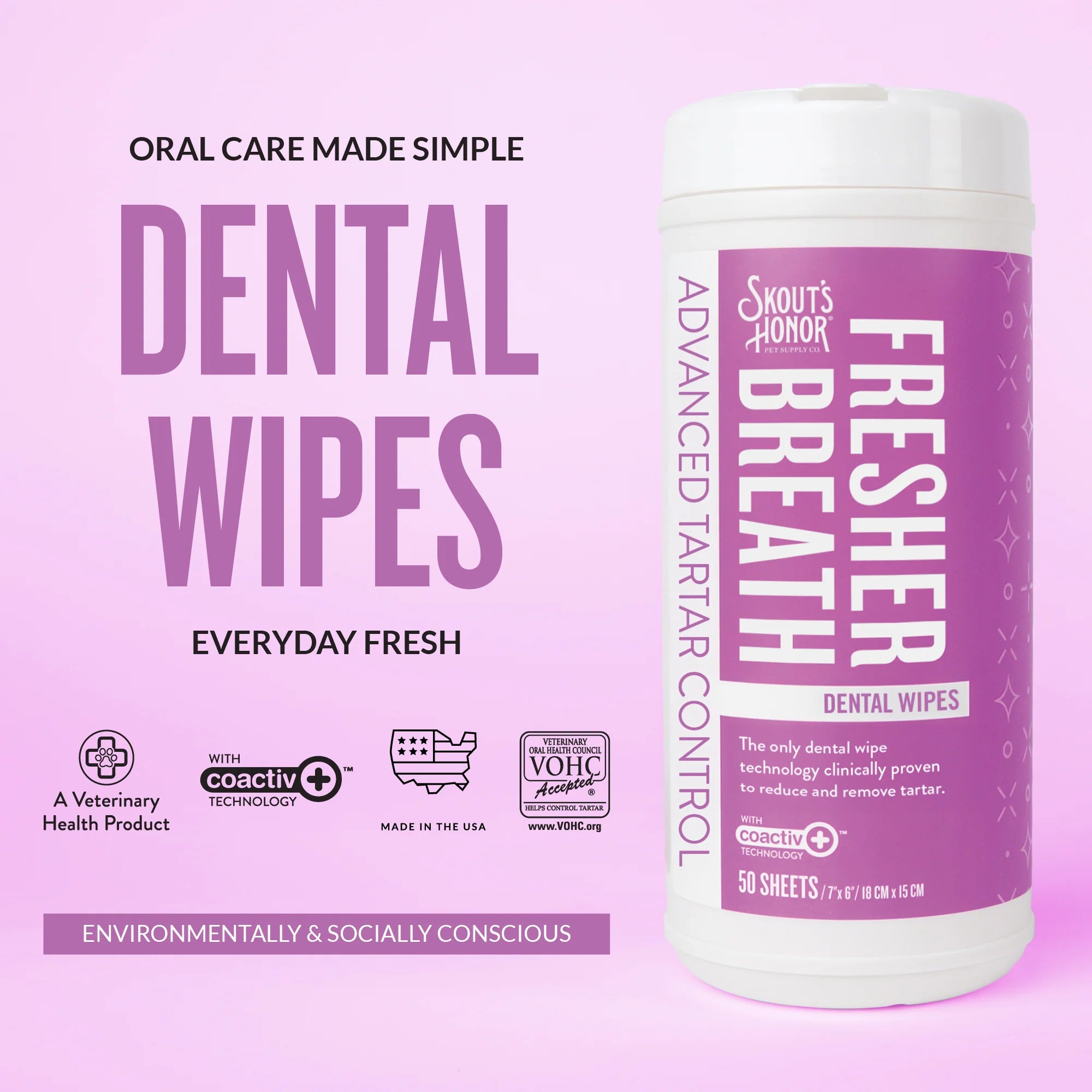 SKOUT'S HONOR DOG DENTAL WIPES 50CT