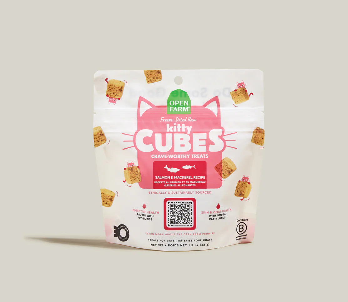 OPEN FARM CAT FREEZE-DRIED RAW KITTY CUBES TREATS SALMON & MACKEREL RECIPE 1.5OZ