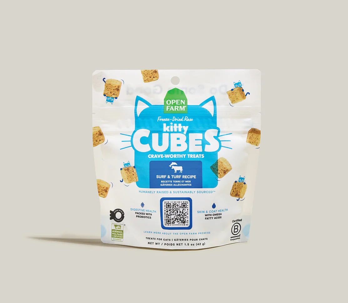 OPEN FARM CAT FREEZE-DRIED RAW KITTY CUBES TREATS SURF & TURF RECIPE 1.5OZ