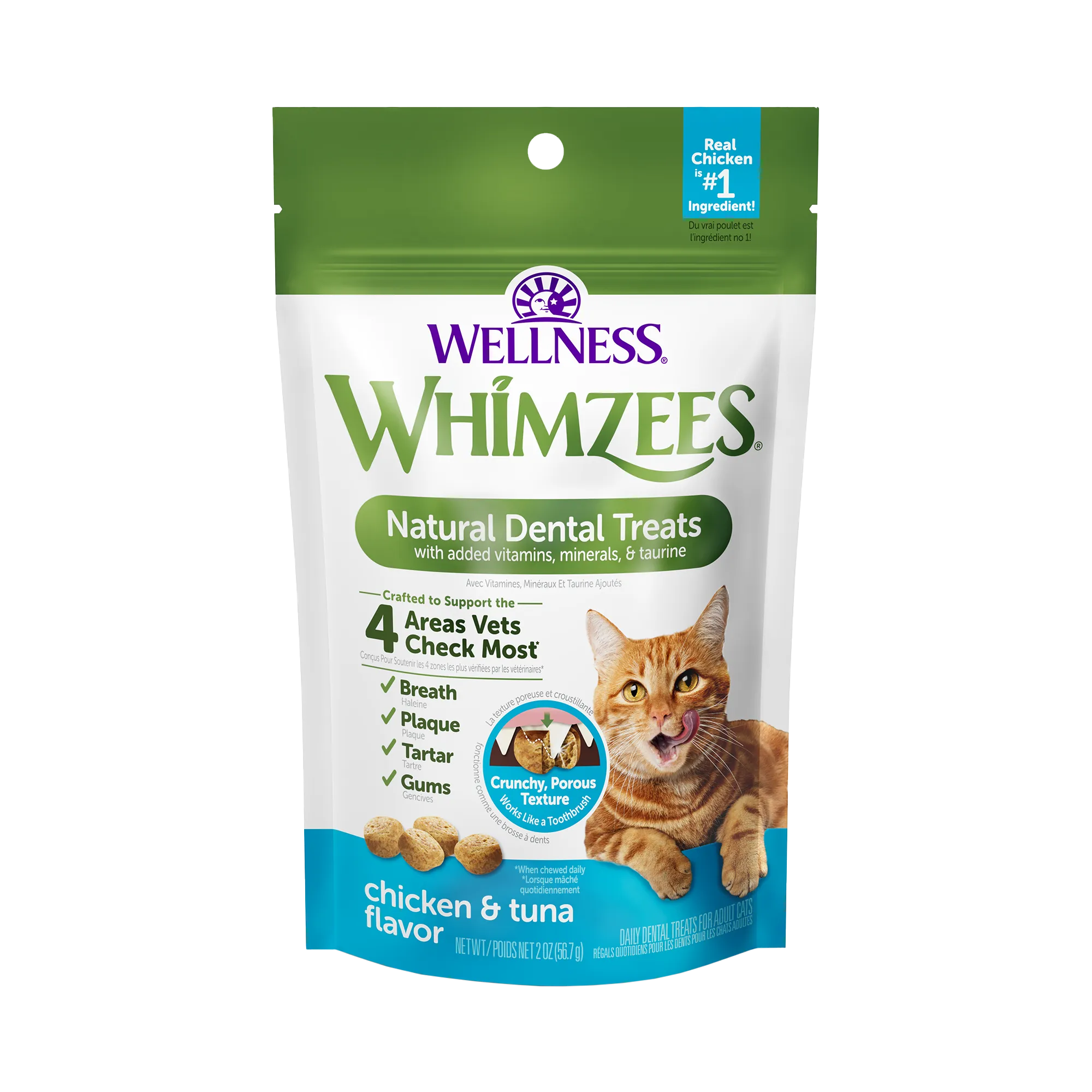 WELLNESS WHIMZEES CAT DENTAL TREAT CHICKEN TUNA 2OZ