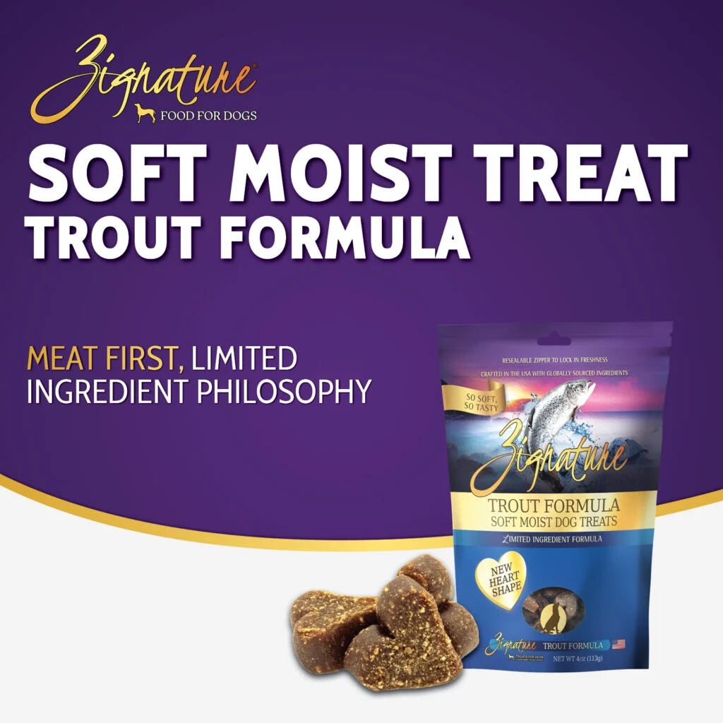 ZIGNATURE DOG SOFT MOIST TREATS GRAIN FREE TROUT 4OZ