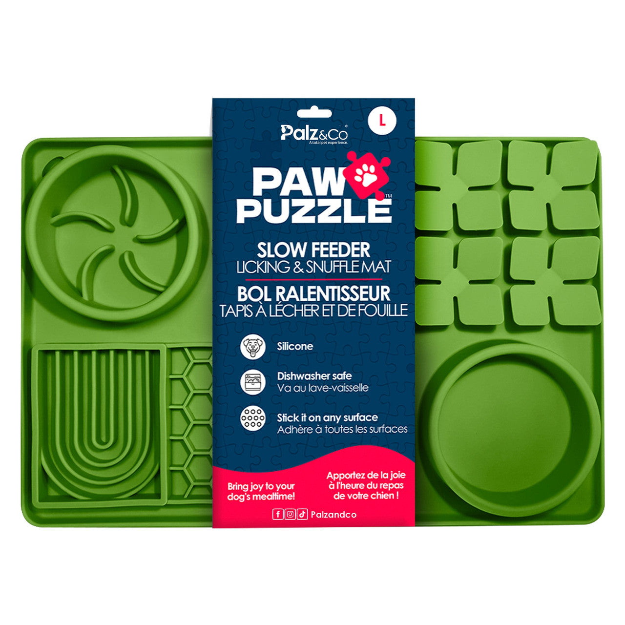 Palz&Co Paw Puzzle Silicone Slow Feeding Mat - Large Green