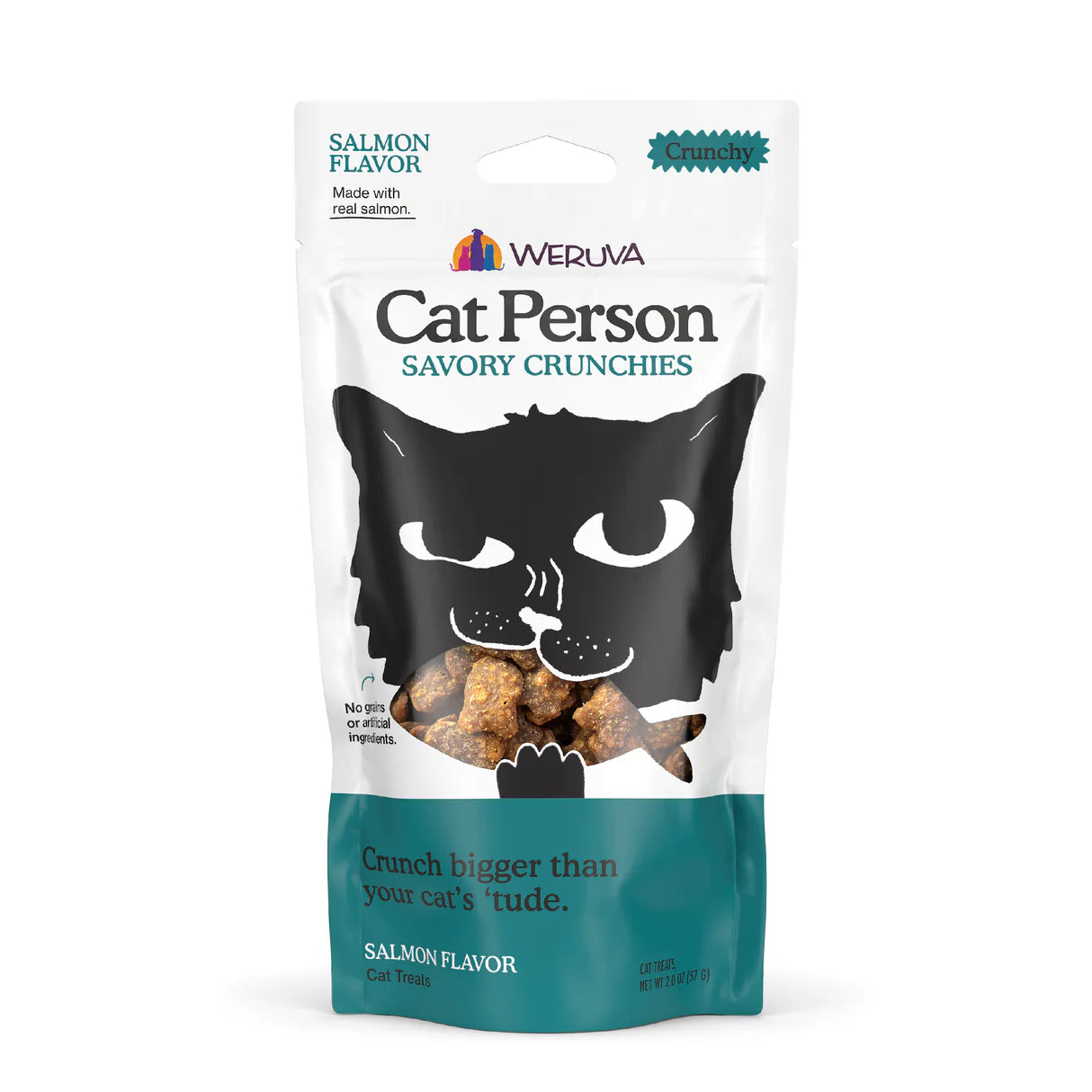 CAT PERSON CAT GRAIN FREE SAVORY CRUNCHIES TREAT SALMON 2OZ