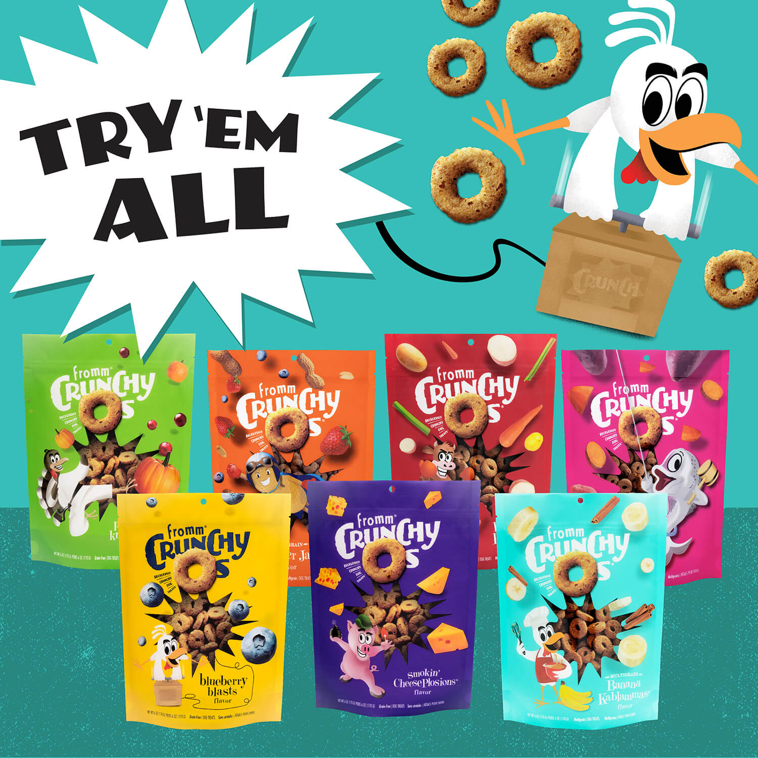 Assorted packs of Crunchy City cereal with a cartoon character and text  in Damascus Virginia