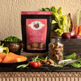 Load image into Gallery viewer, Bag of Fromm dog food on a table with fresh vegetables and treats.
